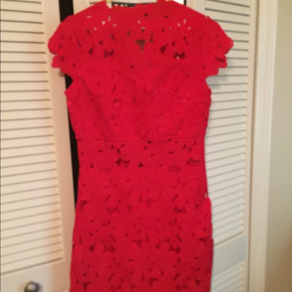 Red lace cutout dress